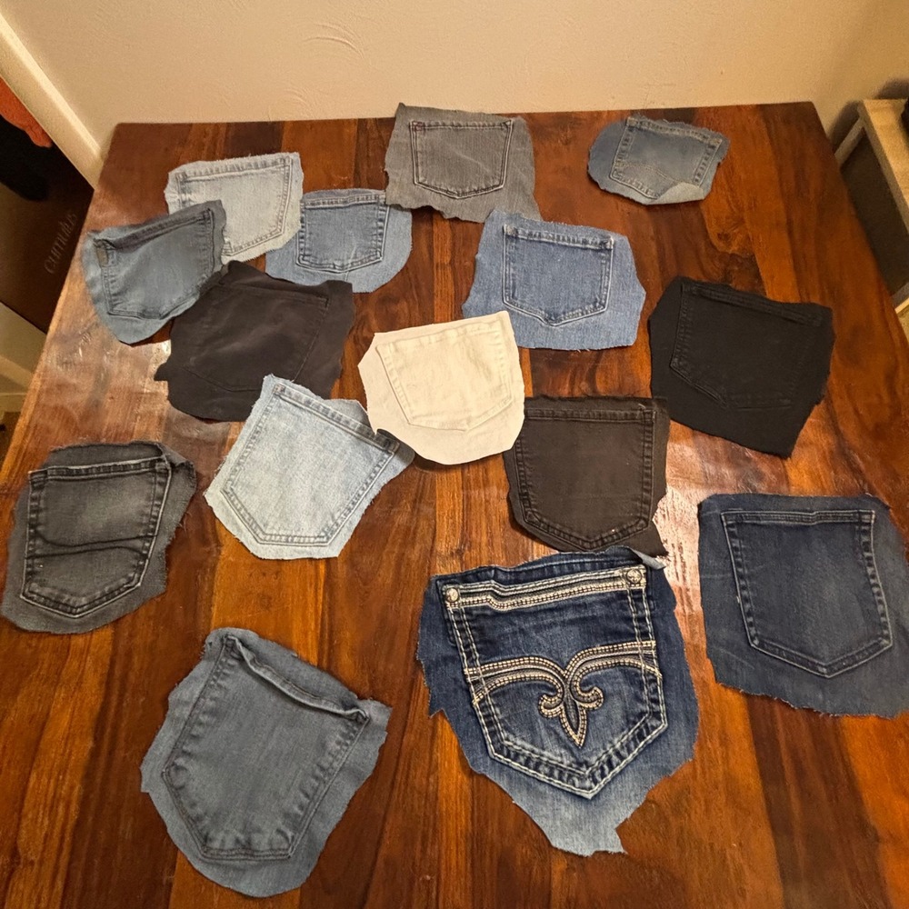15pc Denim Pocket Lot Assorted Jean Pockets Crafting Upcycling DIY Scrap Fabric